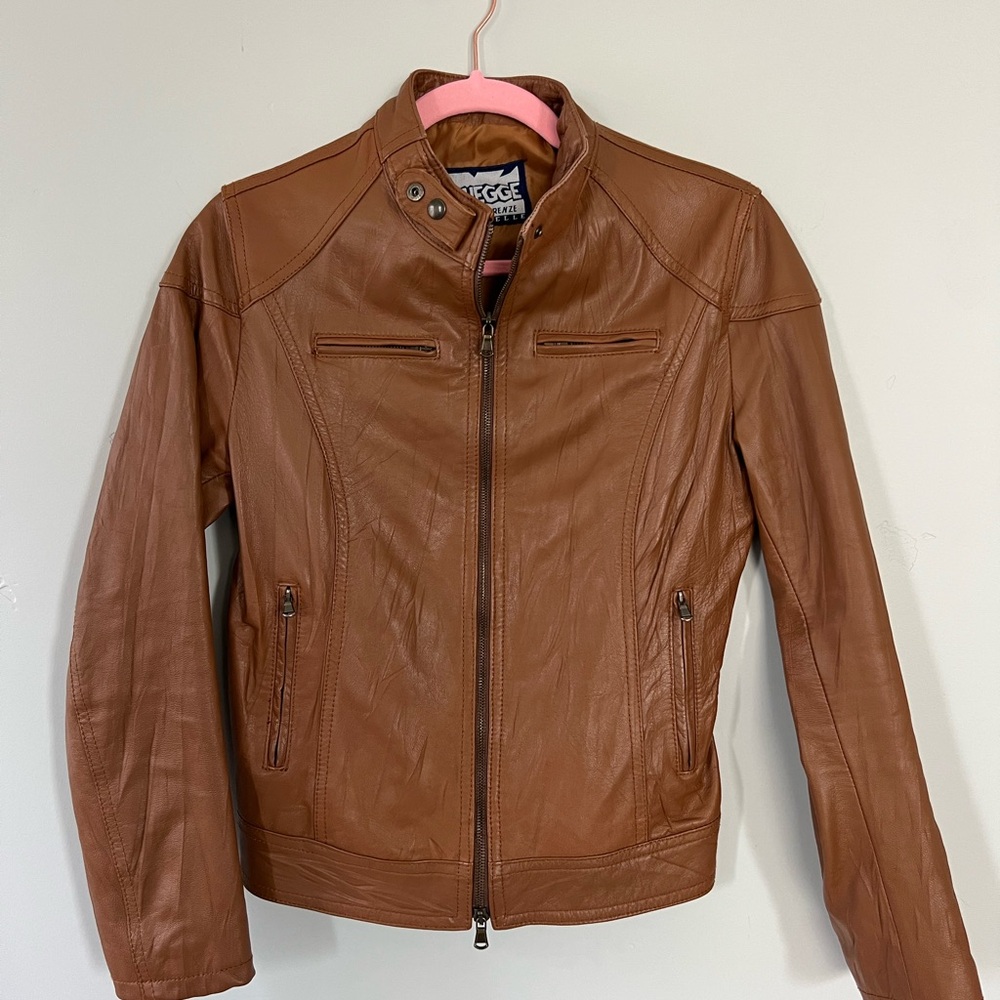 Schegge Roma Firenze Vera Pelle Brown Leather Moto Jacket - Size 46 Approx. M/L